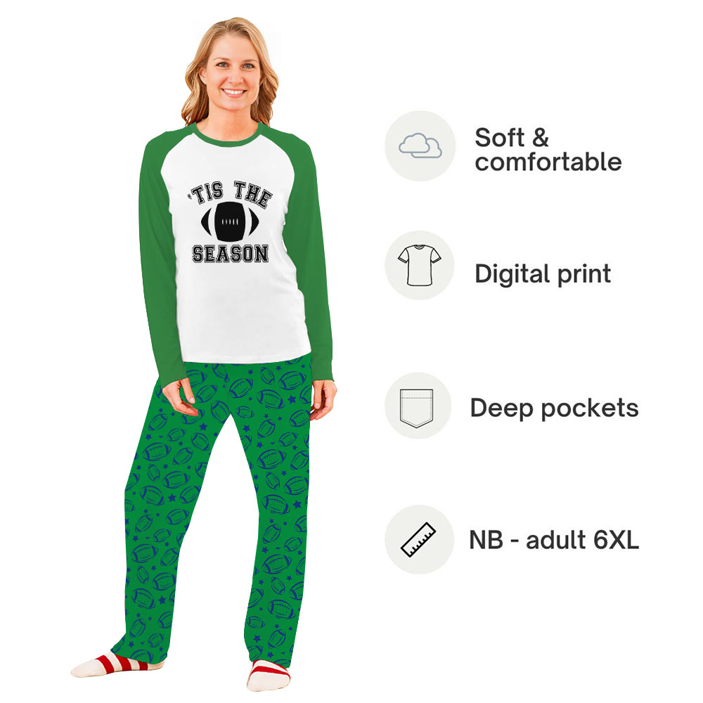 Custom Name And Number Christmas Raglan Pajamas For Football Teams With Pockets Custom Name And Number Christmas Raglan Pajamas For Football Teams With Pockets
