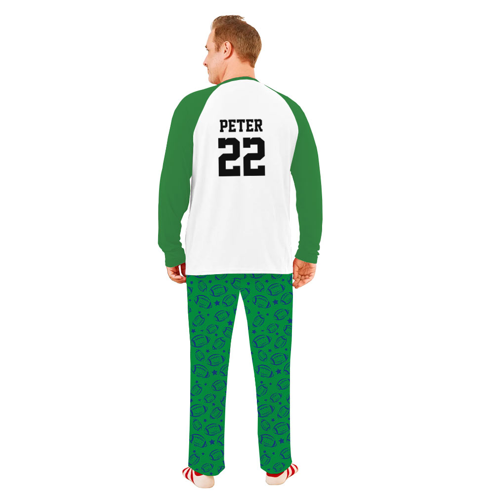 Custom Name And Number Christmas Raglan Pajamas For Football Teams With Pockets Custom Name And Number Christmas Raglan Pajamas For Football Teams With Pockets