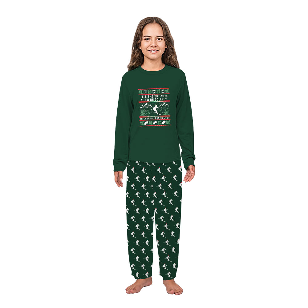 Matching Family Ski Pajamas With Handy Pockets And Saying Tis The Skison To Be Jolly Matching Family Ski Pajamas With Handy Pockets And Saying Tis The Skison To Be Jolly
