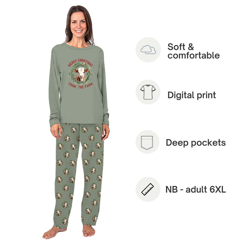 Highland Cow Christmas Pajamas With Adorable Wishing Merry From The Farm Highland Cow Christmas Pajamas With Adorable Wishing Merry From The Farm
