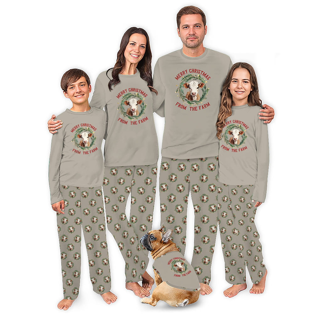 Highland Cow Christmas Pajamas With Adorable Wishing Merry From The Farm Highland Cow Christmas Pajamas With Adorable Wishing Merry From The Farm