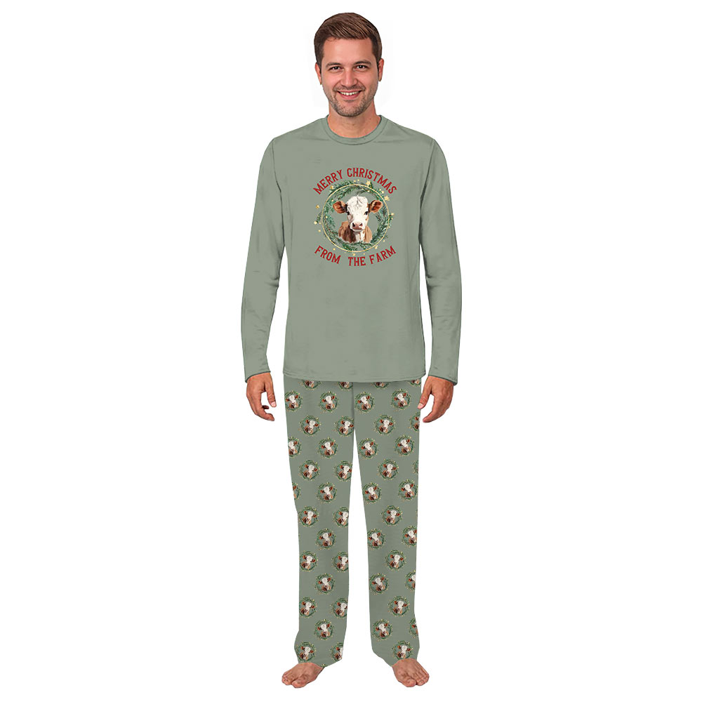 Highland Cow Christmas Pajamas With Adorable Wishing Merry From The Farm Highland Cow Christmas Pajamas With Adorable Wishing Merry From The Farm
