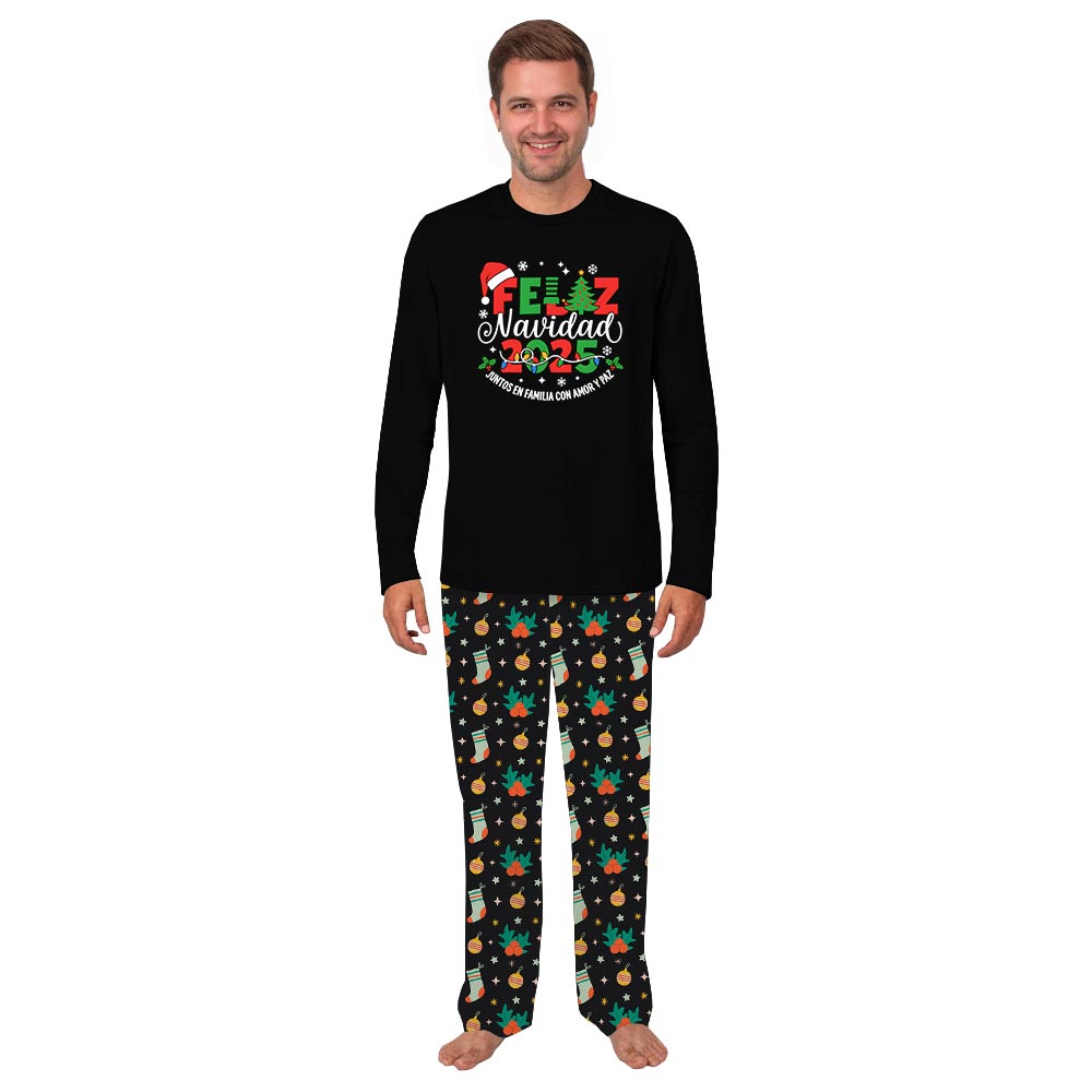 Black Christmas Feliz Navidad Family Matching Pajamas Plus Size with Custom Quote Black Christmas Feliz Navidad Family Matching Pajamas Plus Size with Custom Quote