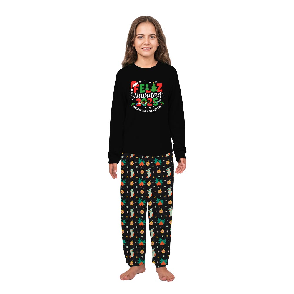 Black Christmas Feliz Navidad Family Matching Pajamas Plus Size with Custom Quote Black Christmas Feliz Navidad Family Matching Pajamas Plus Size with Custom Quote