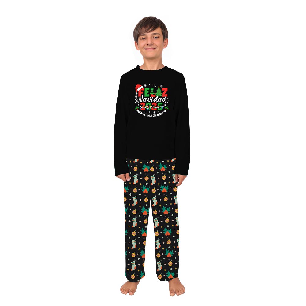 Black Christmas Feliz Navidad Family Matching Pajamas Plus Size with Custom Quote Black Christmas Feliz Navidad Family Matching Pajamas Plus Size with Custom Quote