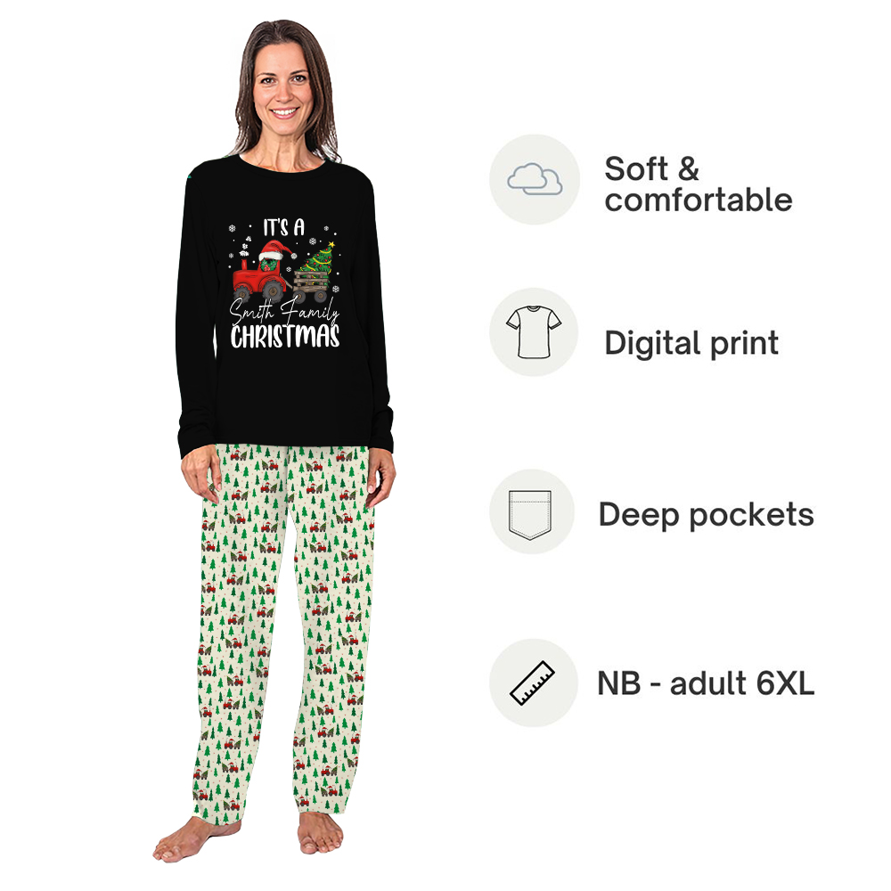 Name Personalized Family Christmas Pajamas With Tractor Design Name Personalized Family Christmas Pajamas With Tractor Design