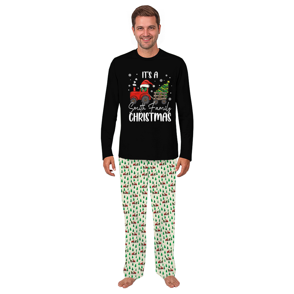 Name Personalized Family Christmas Pajamas With Tractor Design Name Personalized Family Christmas Pajamas With Tractor Design