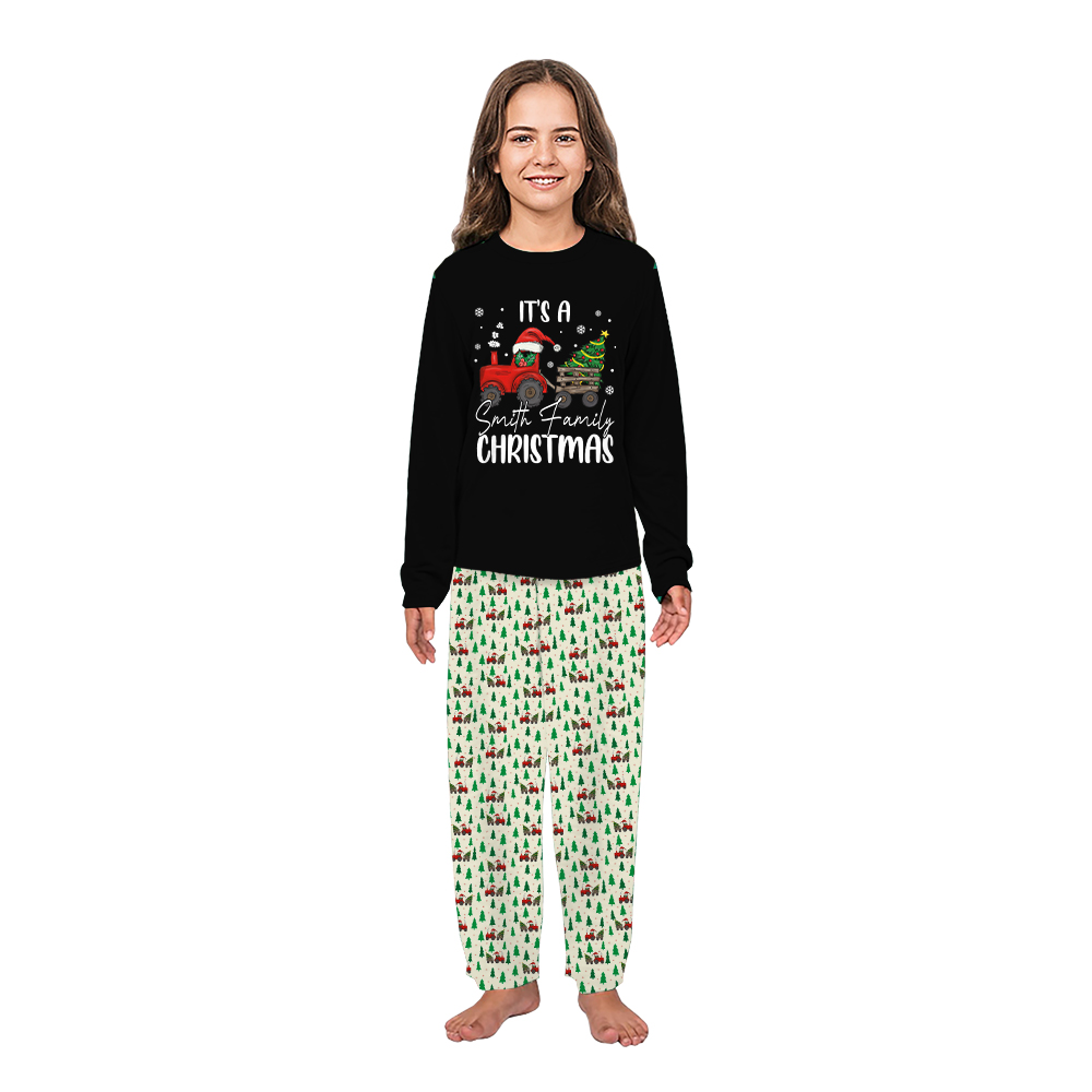 Name Personalized Family Christmas Pajamas With Tractor Design Name Personalized Family Christmas Pajamas With Tractor Design