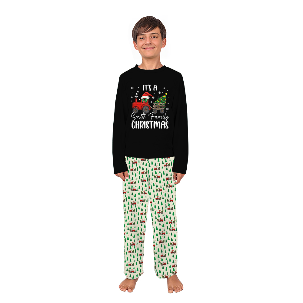 Name Personalized Family Christmas Pajamas With Tractor Design Name Personalized Family Christmas Pajamas With Tractor Design