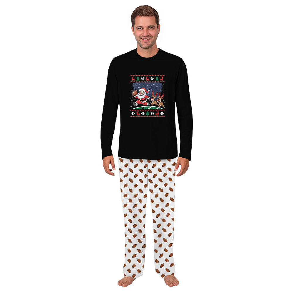 Santa Football Family Matching Christmas Pajamas With Handy Pockets Santa Football Family Matching Christmas Pajamas With Handy Pockets