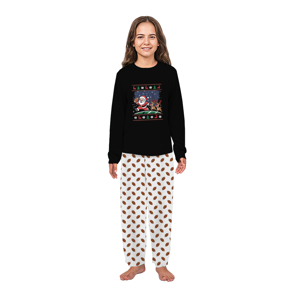 Santa Football Family Matching Christmas Pajamas With Handy Pockets Santa Football Family Matching Christmas Pajamas With Handy Pockets