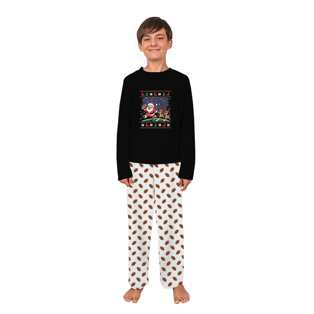 Santa Football Family Matching Christmas Pajamas With Handy Pockets Santa Football Family Matching Christmas Pajamas With Handy Pockets