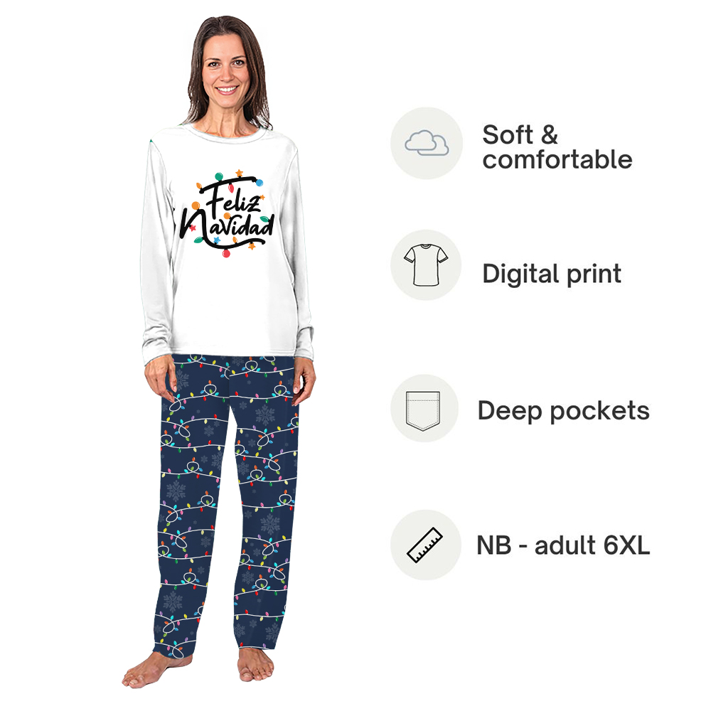 Feliz Navidad Family Christmas Pajamas All Over Light Print Feliz Navidad Family Christmas Pajamas All Over Light Print