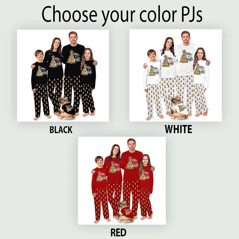 Merry and Bright Christmas Tree Matching Family Pajamas White Merry and Bright Christmas Tree Matching Family Pajamas White