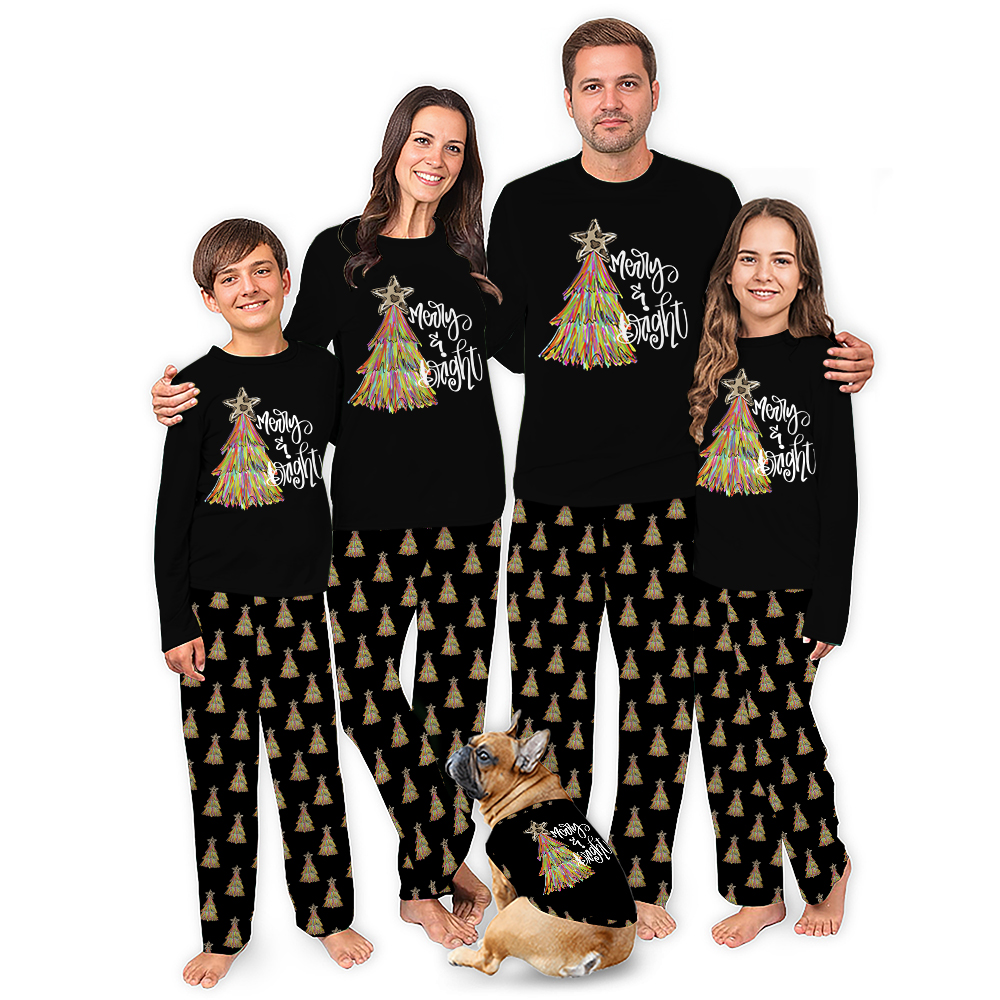 Merry and Bright Christmas Tree Matching Family Pajamas White Merry and Bright Christmas Tree Matching Family Pajamas White