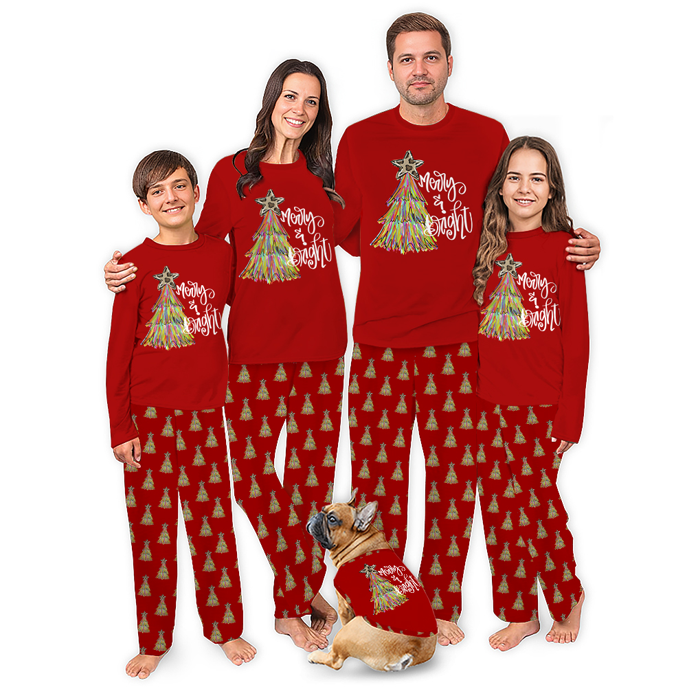 Merry and Bright Christmas Tree Matching Family Pajamas White Merry and Bright Christmas Tree Matching Family Pajamas White