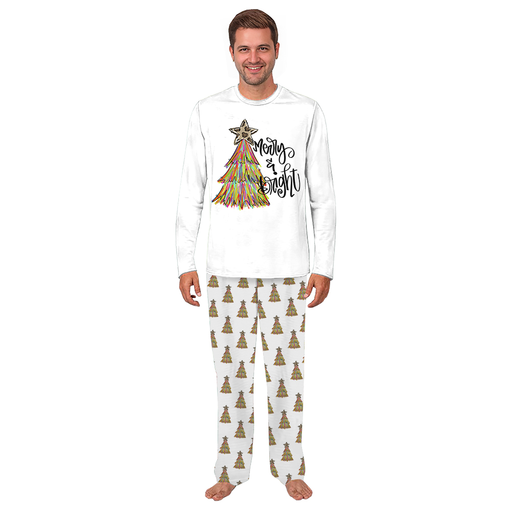 Merry and Bright Christmas Tree Matching Family Pajamas White Merry and Bright Christmas Tree Matching Family Pajamas White