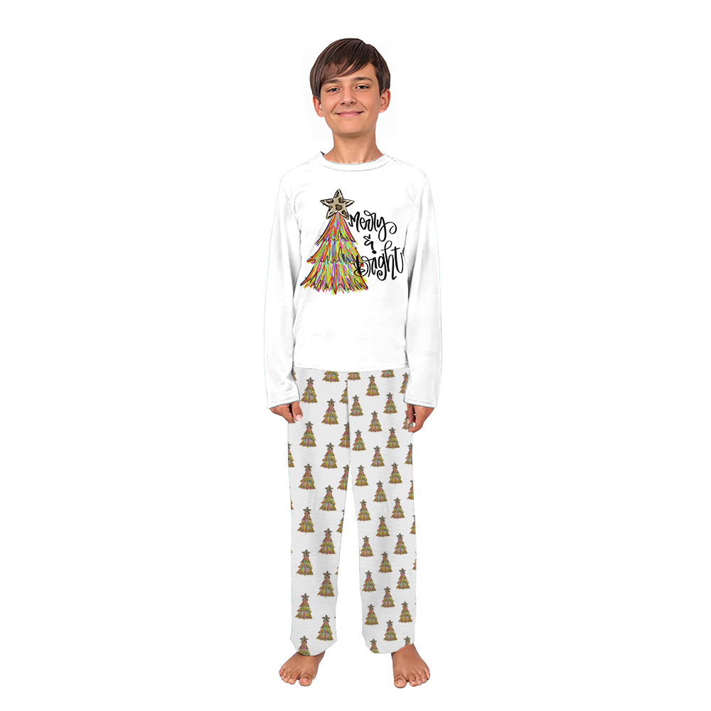 Merry and Bright Christmas Tree Matching Family Pajamas White Merry and Bright Christmas Tree Matching Family Pajamas White