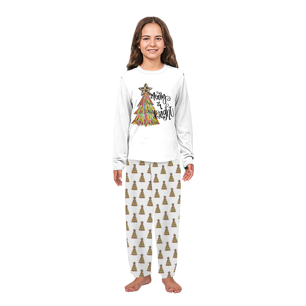 Merry and Bright Christmas Tree Matching Family Pajamas White Merry and Bright Christmas Tree Matching Family Pajamas White