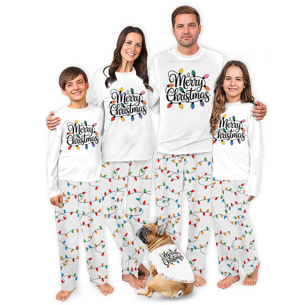 Merry Christmas All Over String Lights Print Pajamas Matching Family Merry Christmas All Over String Lights Print Pajamas Matching Family
