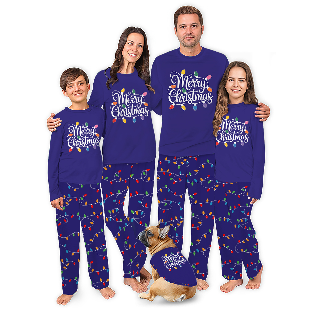 Merry Christmas All Over String Lights Print Pajamas Matching Family Merry Christmas All Over String Lights Print Pajamas Matching Family