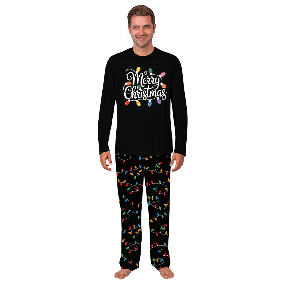 Merry Christmas All Over String Lights Print Pajamas Matching Family Merry Christmas All Over String Lights Print Pajamas Matching Family