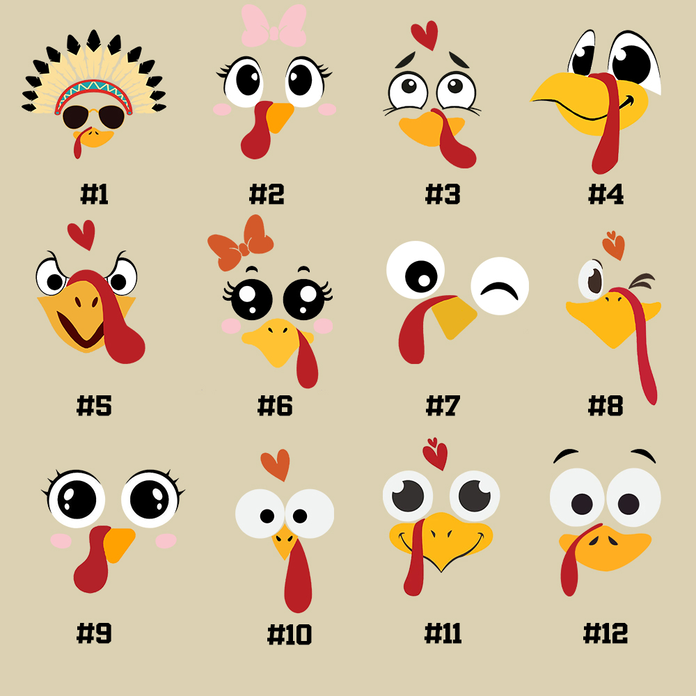 Custom Turkey Face Matching Family Thanksgiving Pajamas Custom Turkey Face Matching Family Thanksgiving Pajamas