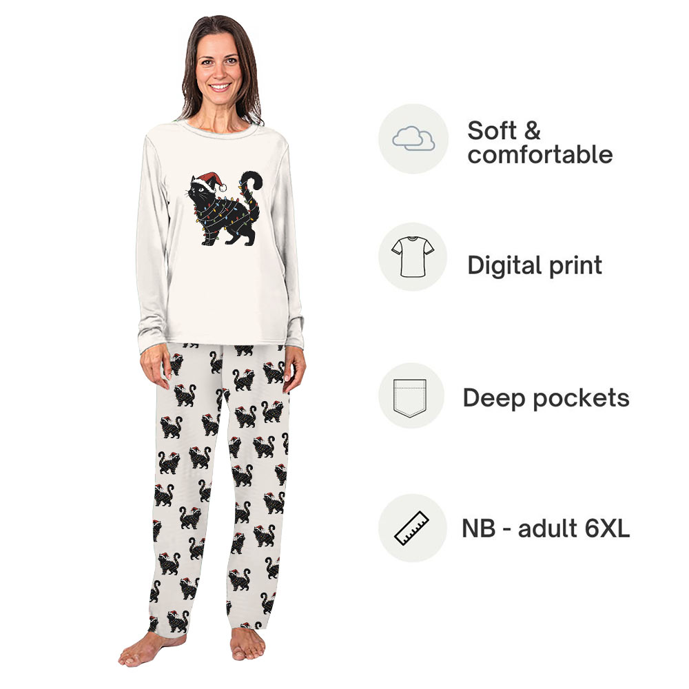 Cat Christmas Pajamas For Adults In Cute Cream Color Cat Christmas Pajamas For Adults In Cute Cream Color