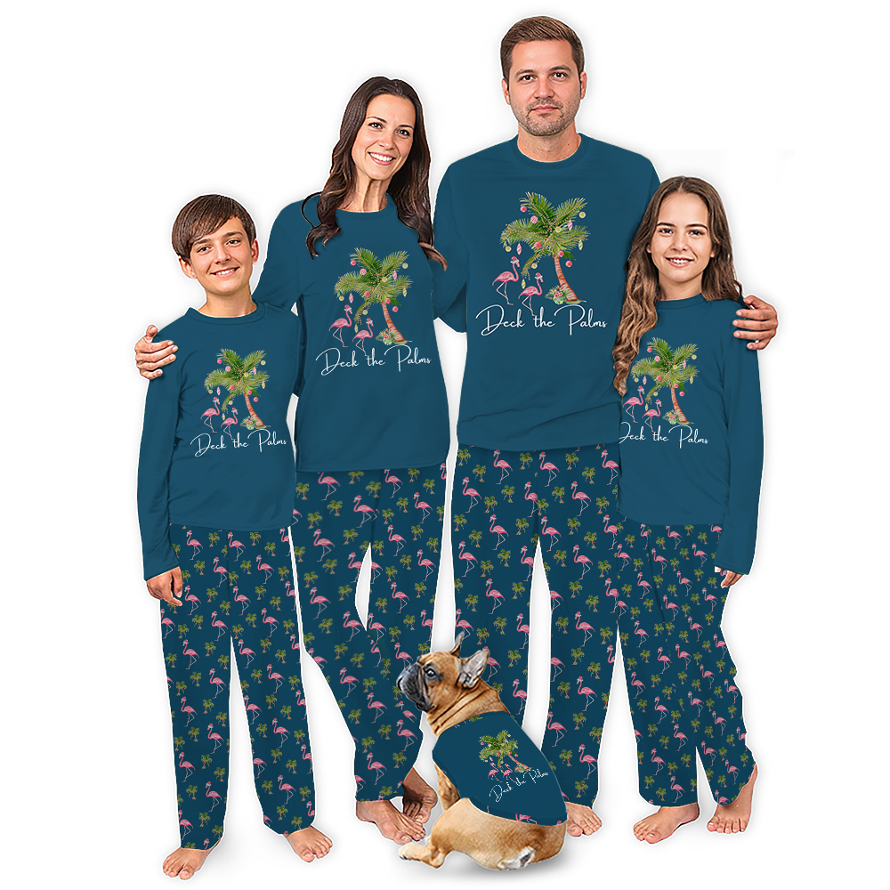 Deck The Palms Flamingo Long Sleeve Matching Family Christmas Pajamas Deck The Palms Flamingo Long Sleeve Matching Family Christmas Pajamas