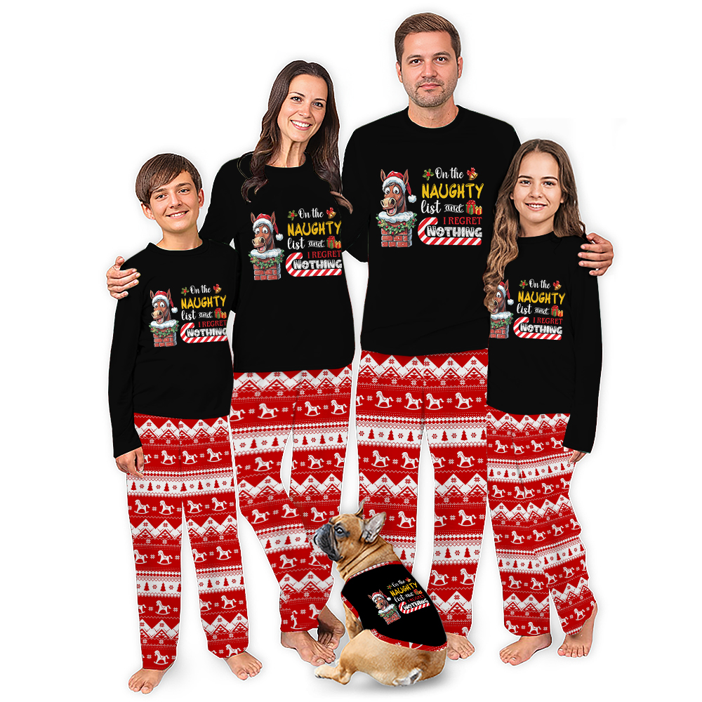 On The Naughty List Horse Matching Christmas Pajamas Black On The Naughty List Horse Matching Christmas Pajamas Black