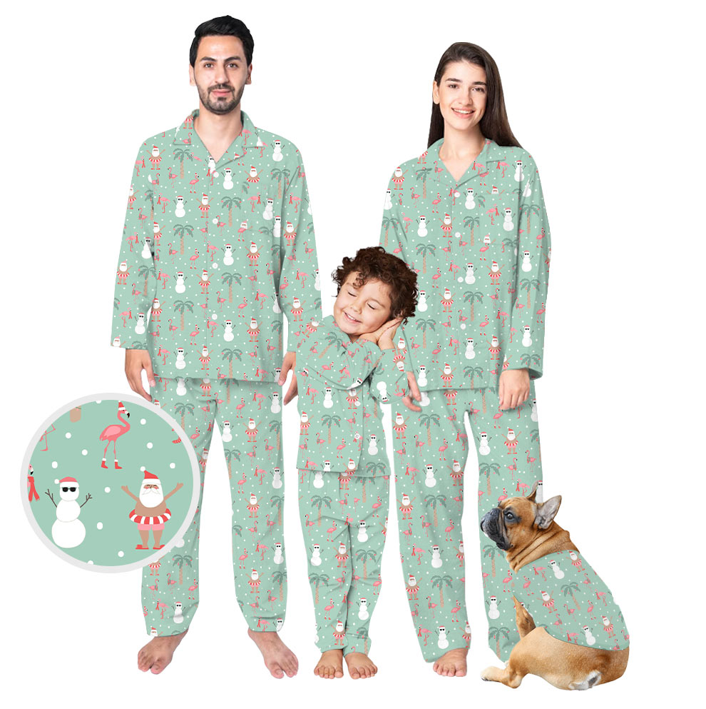 Festive Tropical Family Christmas Pajamas In Pastel Green Festive Tropical Family Christmas Pajamas In Pastel Green