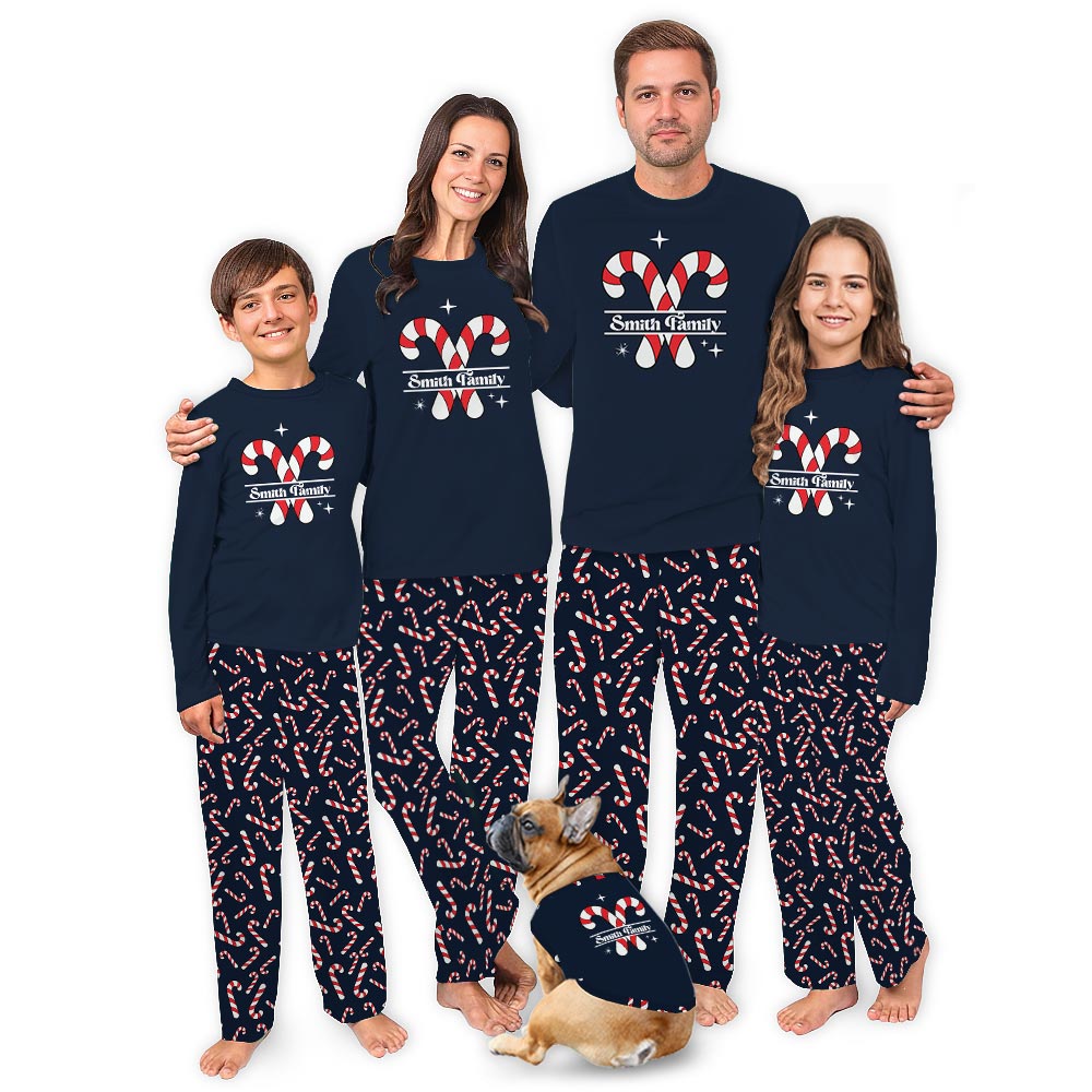 Navy Custom Christmas Candy Cane Plus Size Matching Pajama Sets Navy Custom Christmas Candy Cane Plus Size Matching Pajama Sets