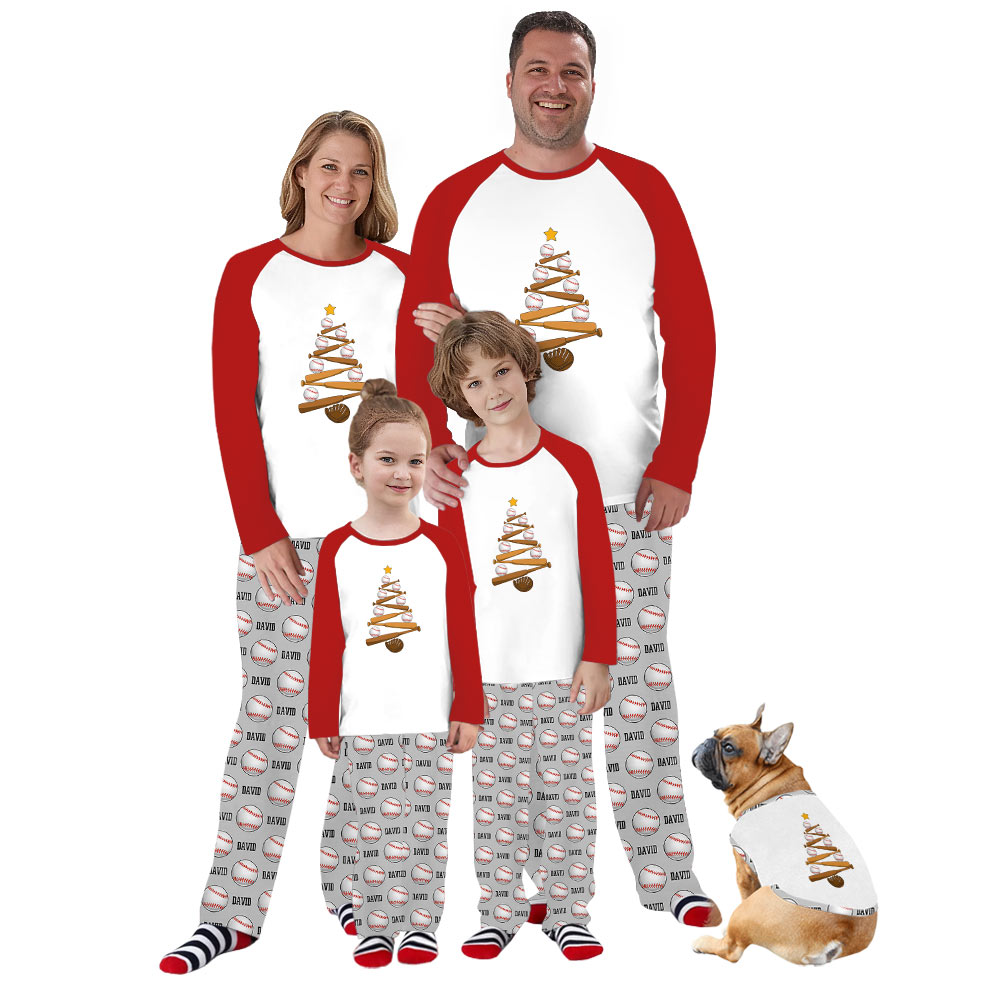 Name Customizable Baseball Christmas Pajamas With Festive Design Name Customizable Baseball Christmas Pajamas With Festive Design
