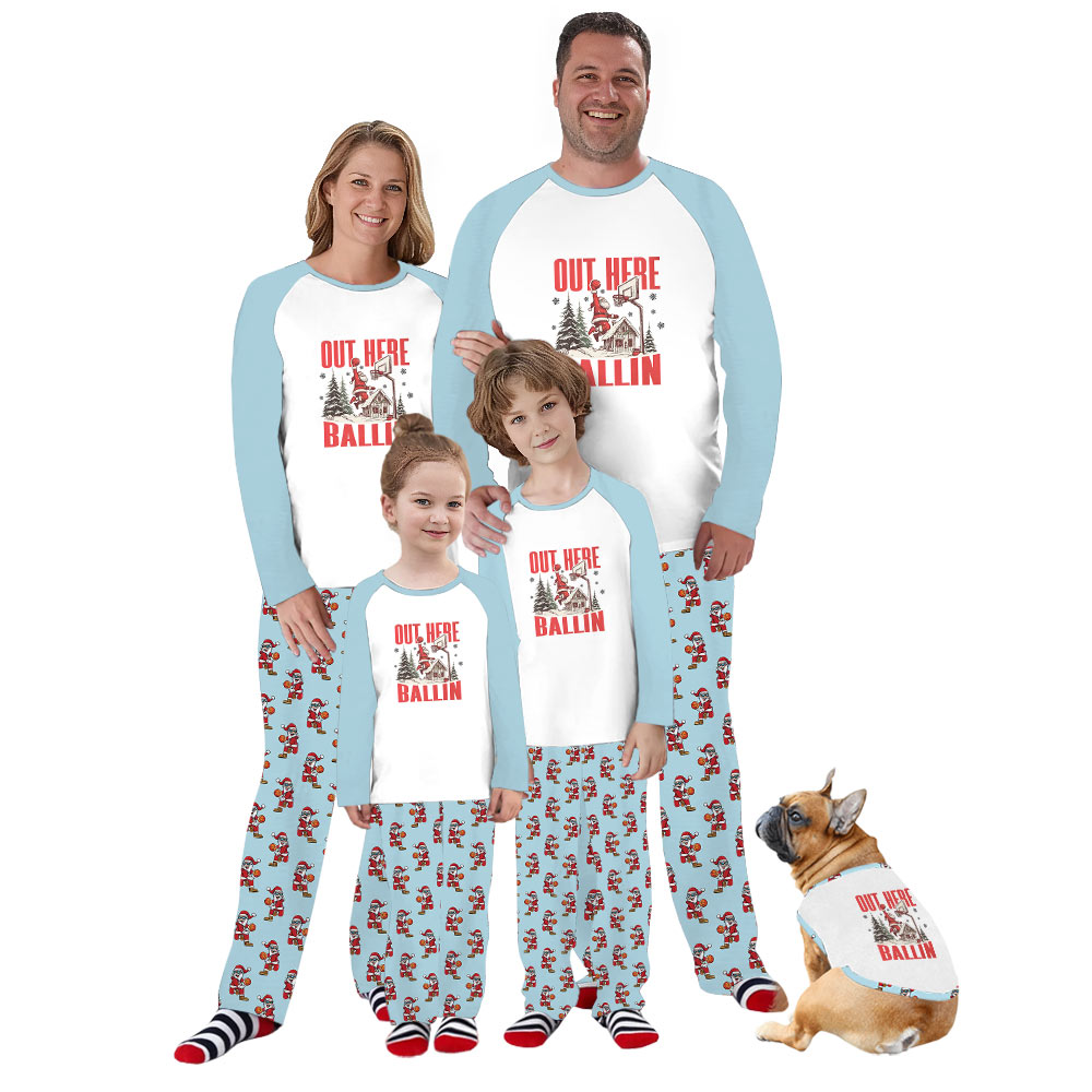 Energetic Basketball Santa Family Christmas Pajamas Say Out Here Ballin Energetic Basketball Santa Family Christmas Pajamas Say Out Here Ballin