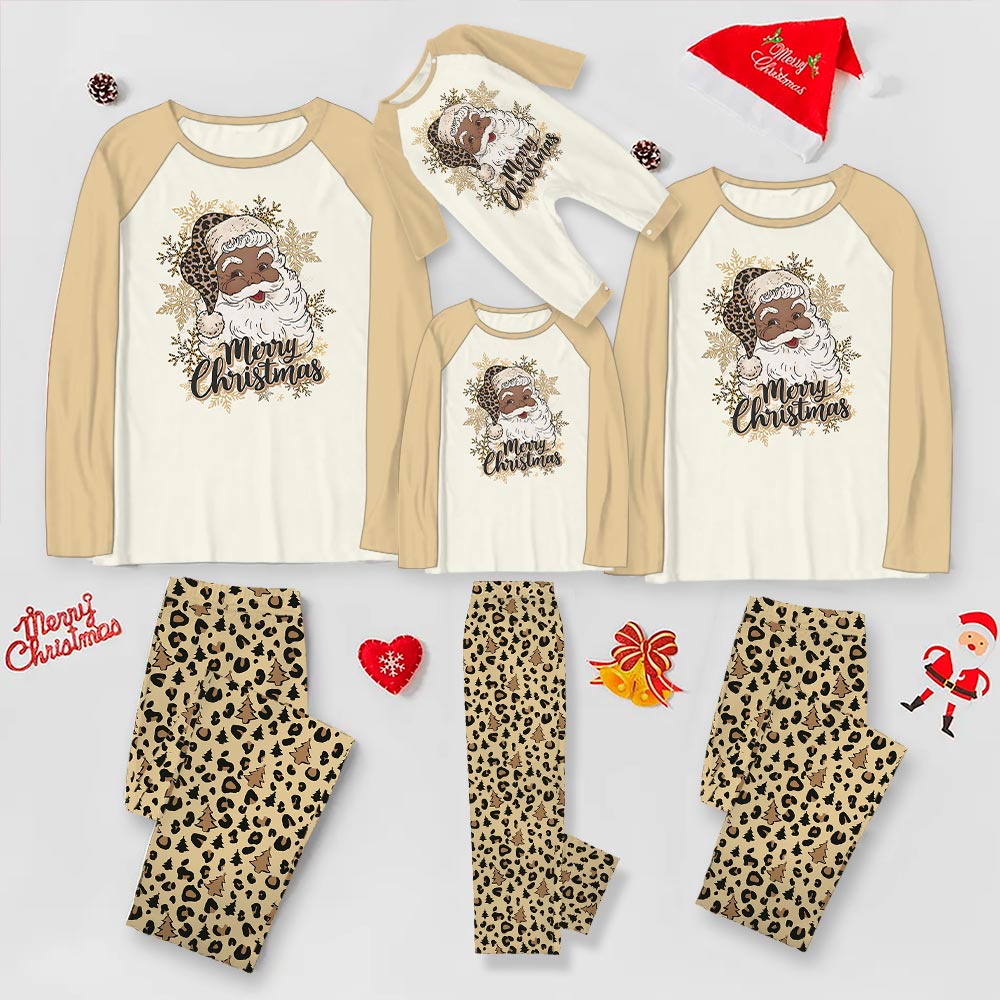 Cream Leopard Black Santa Plus Size Family Christmas Pajamas Cream Leopard Black Santa Plus Size Family Christmas Pajamas