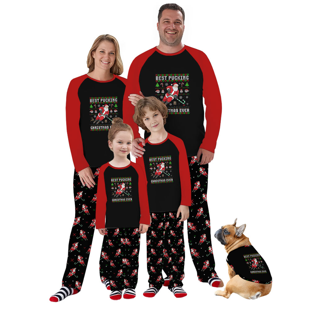 Funny Santa Hockey Christmas Pajamas For Best Pucking Christmas Ever Funny Santa Hockey Christmas Pajamas For Best Pucking Christmas Ever
