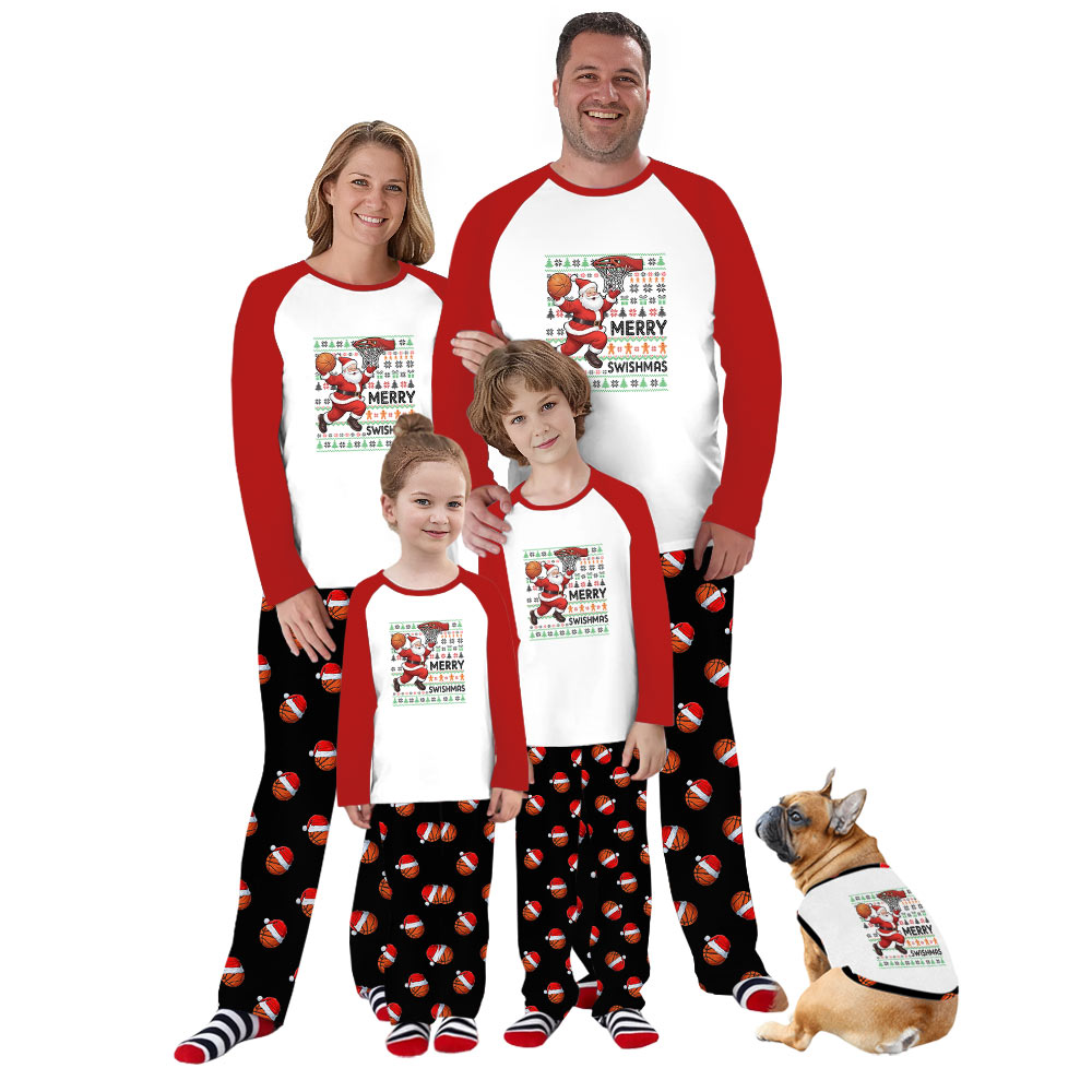 Santa Playing Basketball Christmas Pajamas For Family Plus Sizes Santa Playing Basketball Christmas Pajamas For Family Plus Sizes