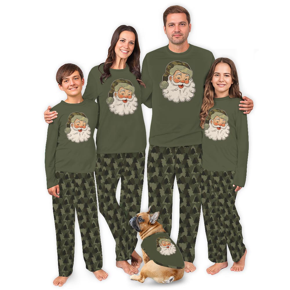 Festive Camo Santa Christmas Dog And Me Matching Pajamas Festive Camo Santa Christmas Dog And Me Matching Pajamas