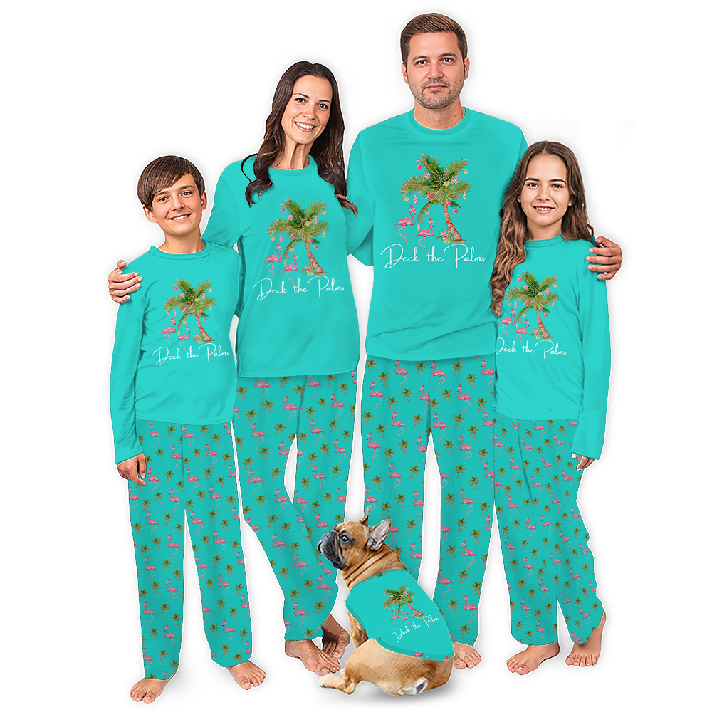 Deck The Palms Flamingo Long Sleeve Matching Family Christmas Pajamas Deck The Palms Flamingo Long Sleeve Matching Family Christmas Pajamas