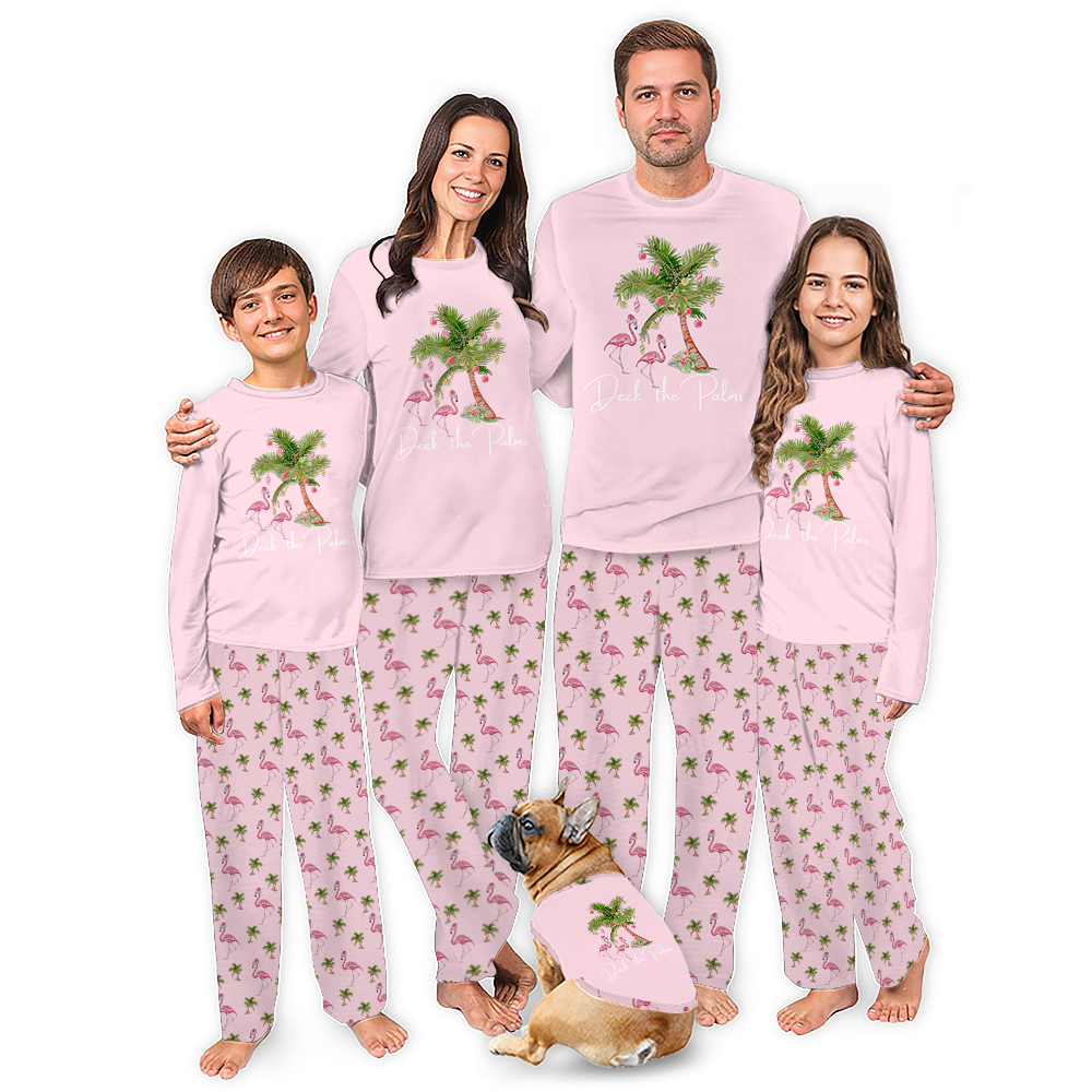 Deck The Palms Flamingo Long Sleeve Matching Family Christmas Pajamas Deck The Palms Flamingo Long Sleeve Matching Family Christmas Pajamas