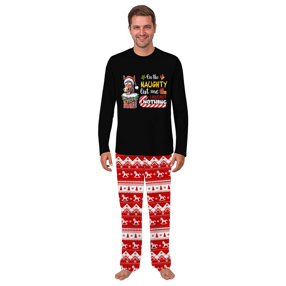 On The Naughty List Horse Matching Christmas Pajamas Black On The Naughty List Horse Matching Christmas Pajamas Black