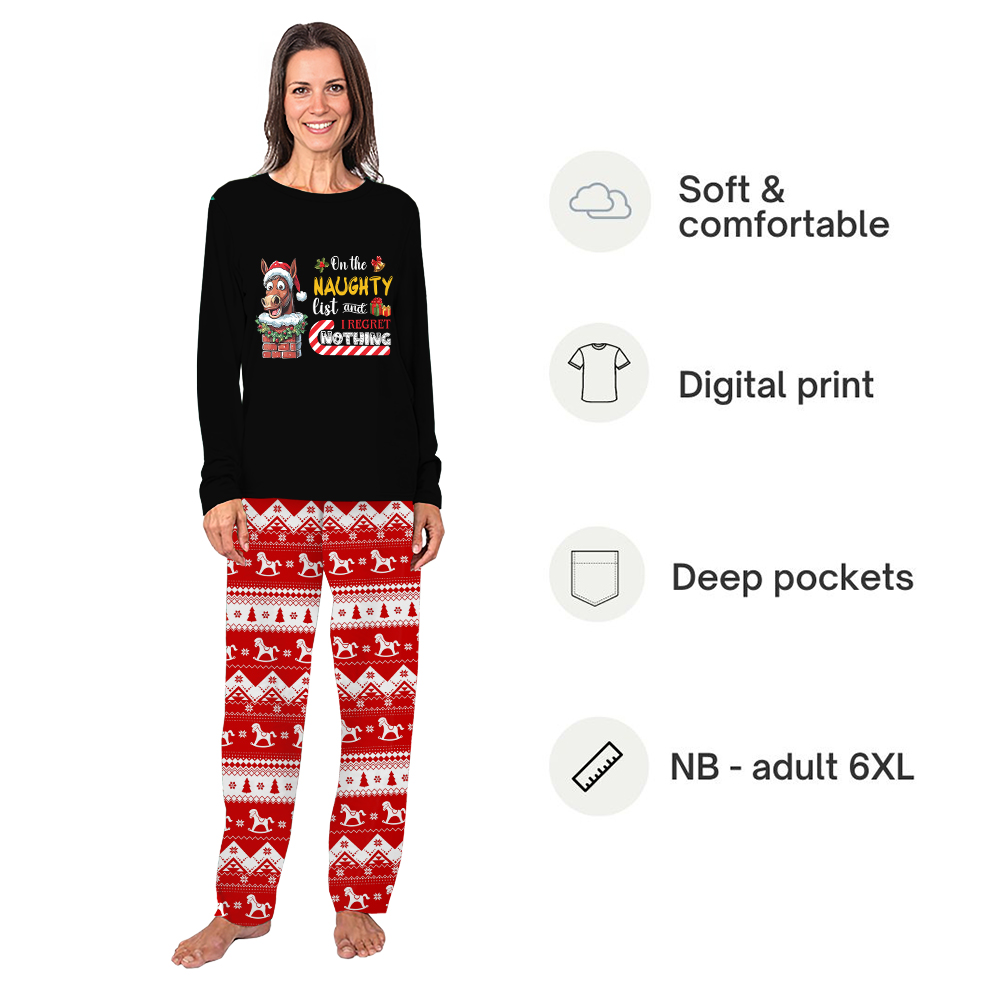 On The Naughty List Horse Matching Christmas Pajamas Black On The Naughty List Horse Matching Christmas Pajamas Black