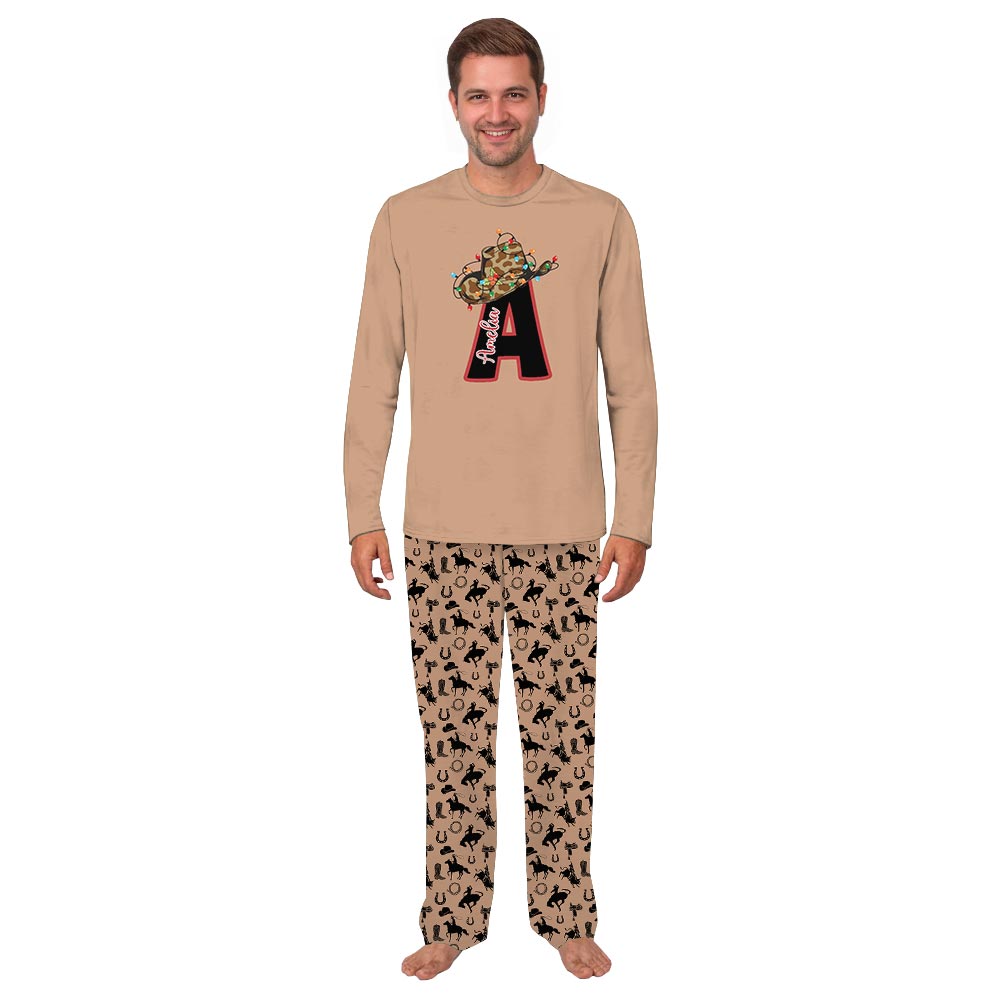 Brown Personalized Western Cowboy Christmas Family Pajamas With Name Brown Personalized Western Cowboy Christmas Family Pajamas With Name