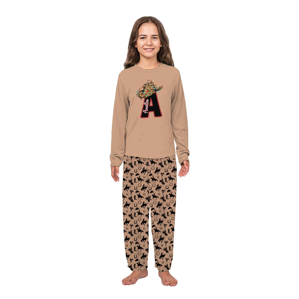 Brown Personalized Western Cowboy Christmas Family Pajamas With Name Brown Personalized Western Cowboy Christmas Family Pajamas With Name