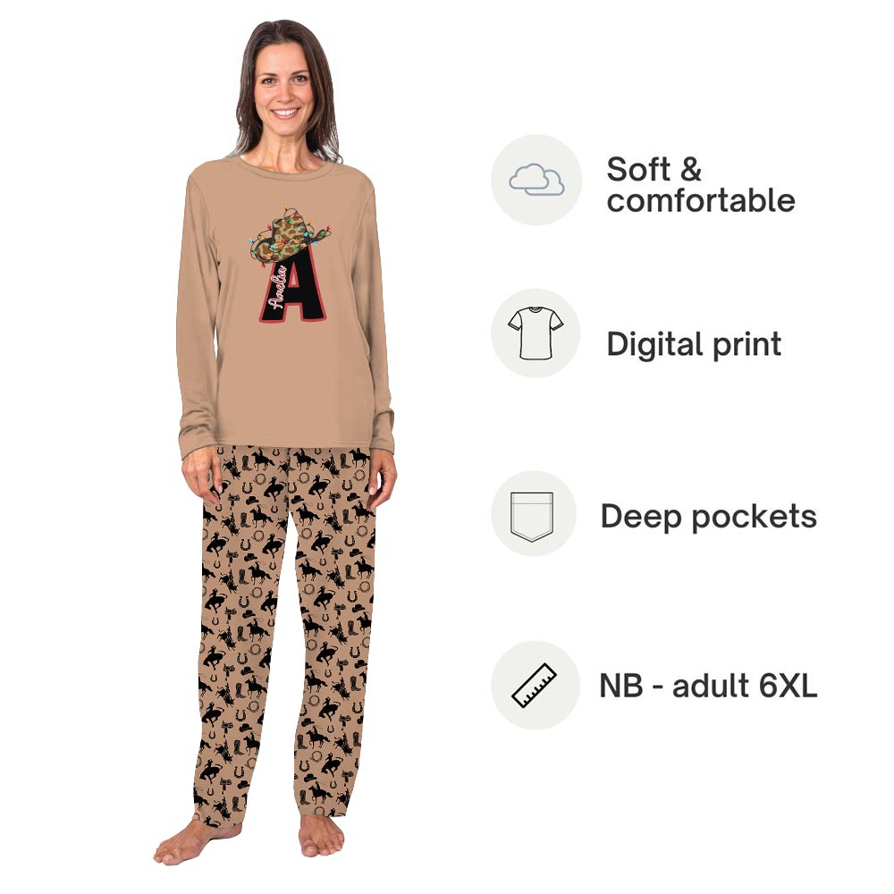 Brown Personalized Western Cowboy Christmas Family Pajamas With Name Brown Personalized Western Cowboy Christmas Family Pajamas With Name