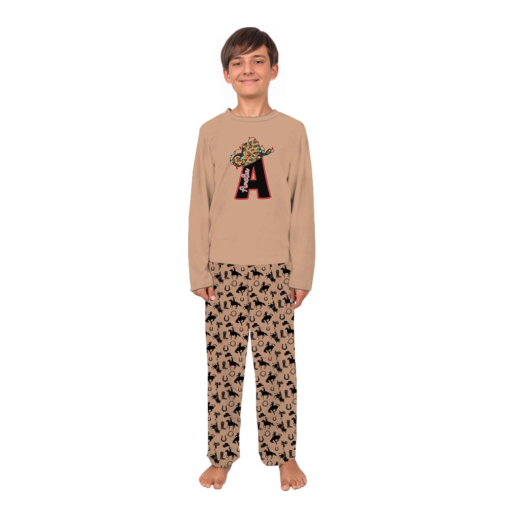 Brown Personalized Western Cowboy Christmas Family Pajamas With Name Brown Personalized Western Cowboy Christmas Family Pajamas With Name