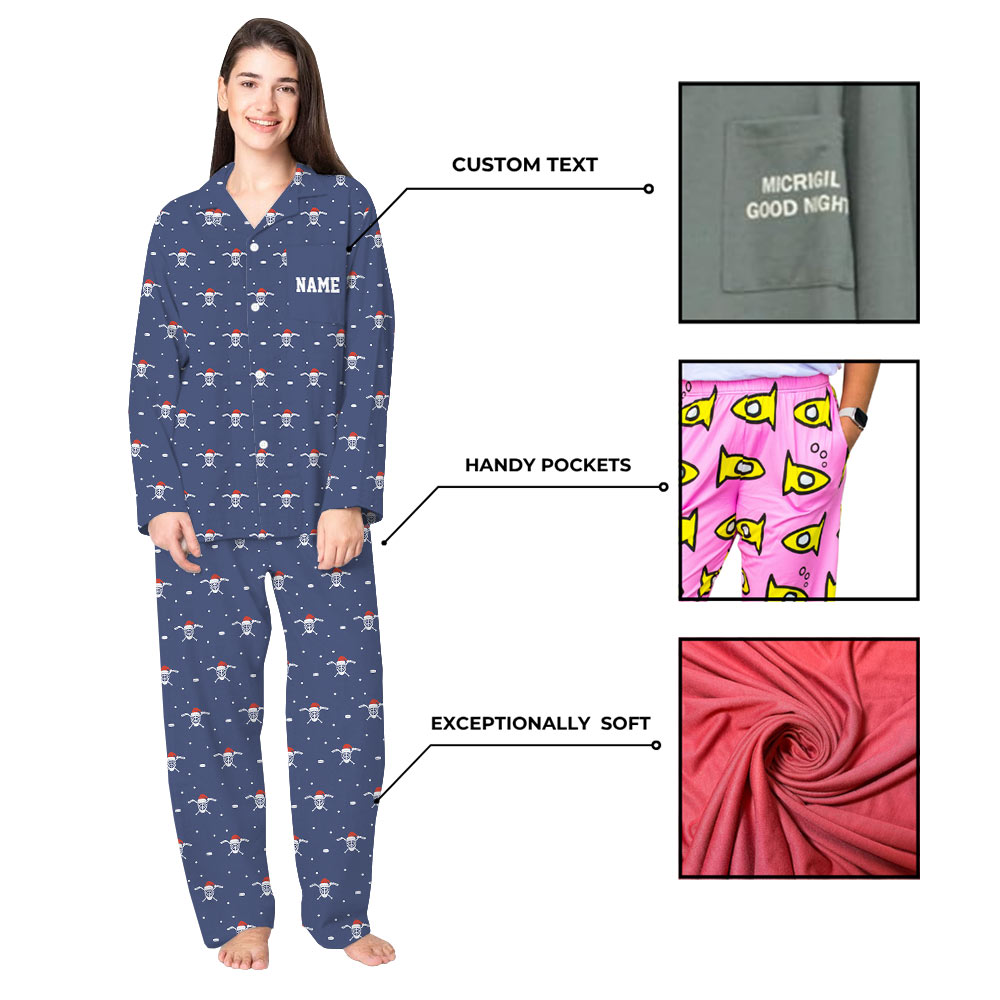 Personalized Name Hockey Button Up Family Christmas Pajamas