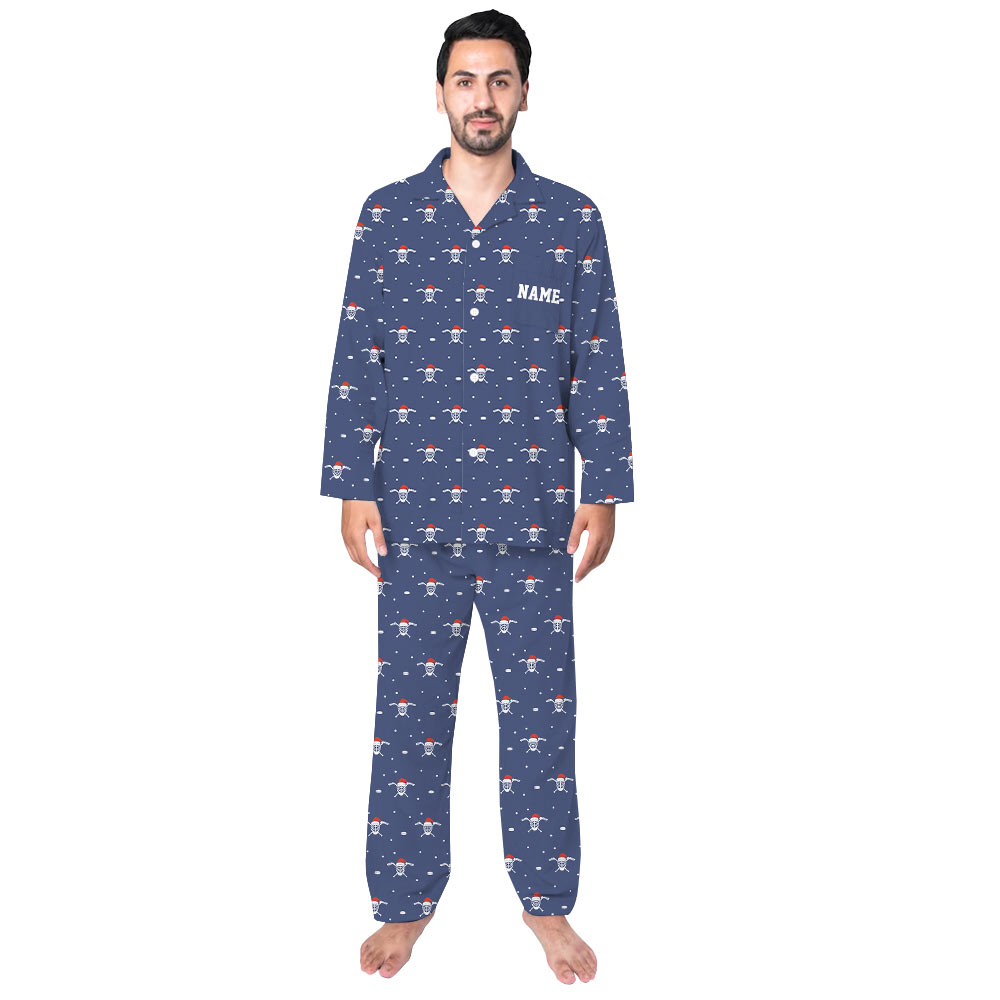 Personalized Name Hockey Button Up Family Christmas Pajamas