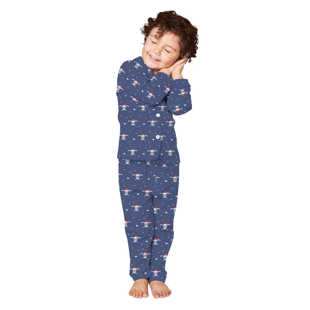 Personalized Name Hockey Button Up Family Christmas Pajamas