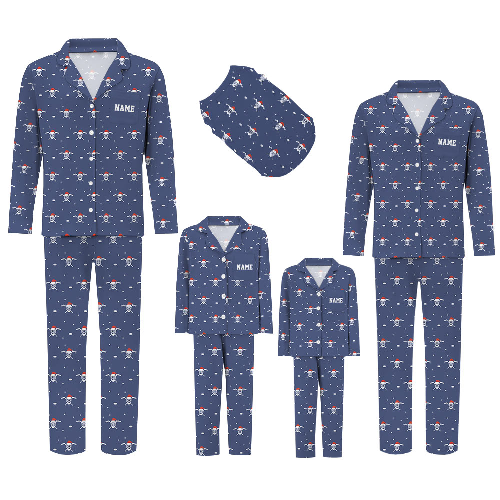 Personalized Name Hockey Button Up Family Christmas Pajamas